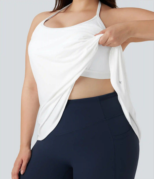 Plus Size SoftlyZero™ Airy Halter Draped InstantCool Yoga Sports Top