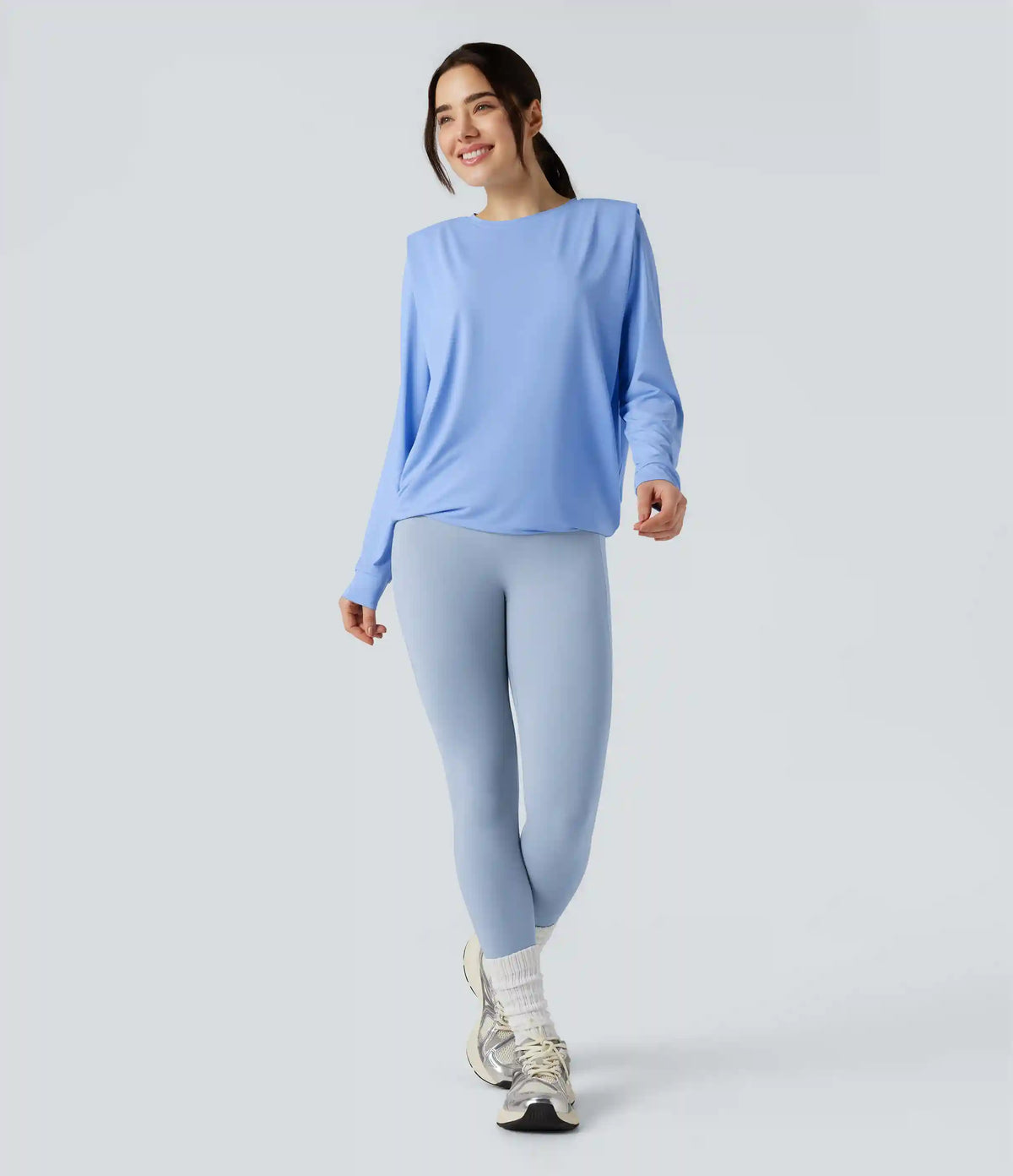Round Neck Long Sleeve Ruched Yoga Sports Top-UPF50+