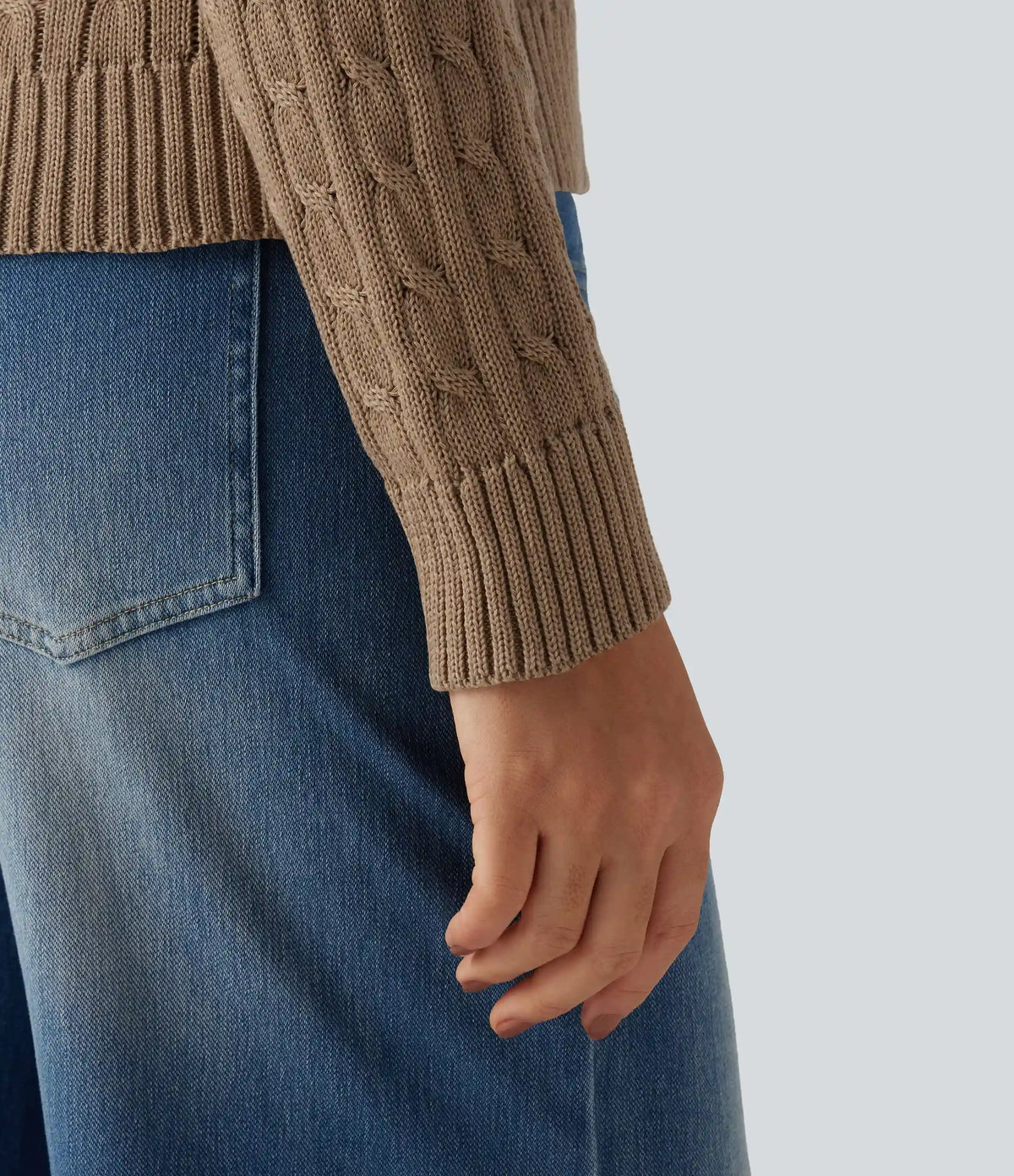 Cable Knit V Neck Long Sleeve Work Sweater