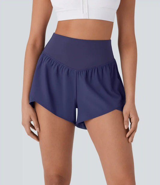 Breezeful™ High Waisted Pocket Crossover Hem Quick Dry Yoga Shorts