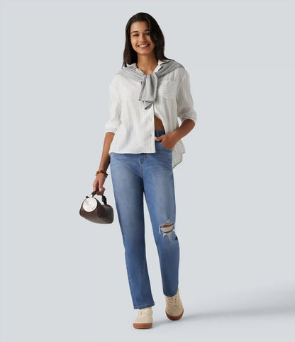 High Waisted Casual Jeans with Pockets
