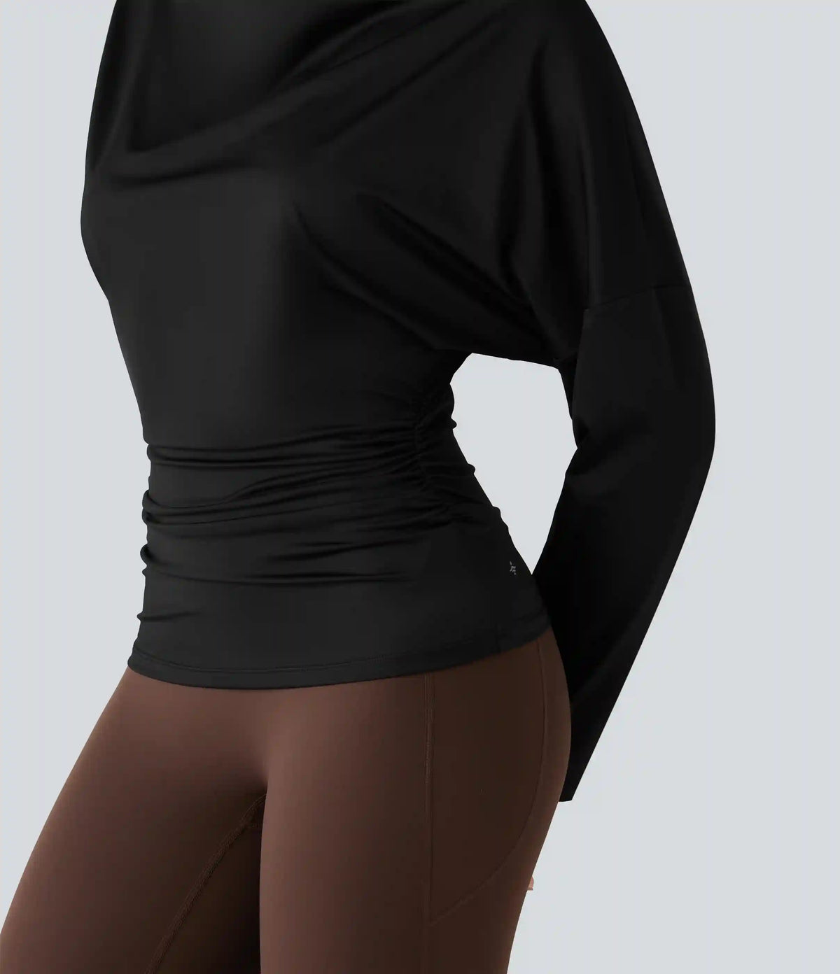 Cowl Neck Long Sleeve Cut Out Back Yoga Sports Top