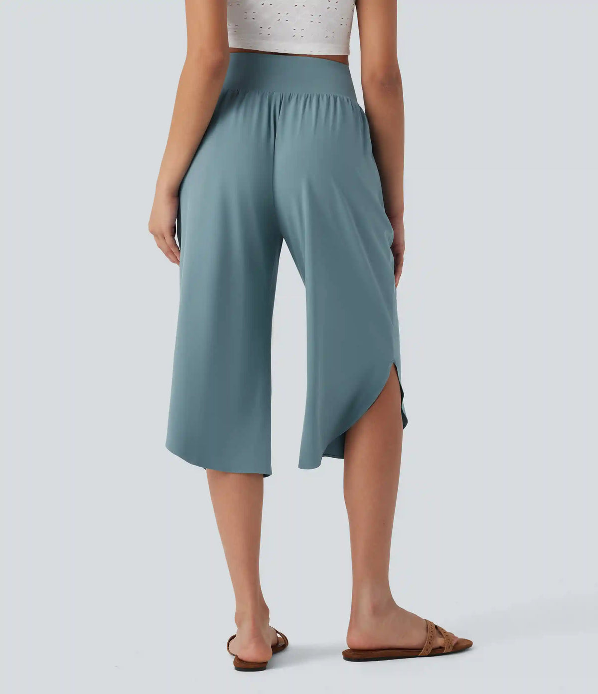 Breezeful™ High Waisted Tummy Control Hem Quick Dry Capri Pants with Pockets