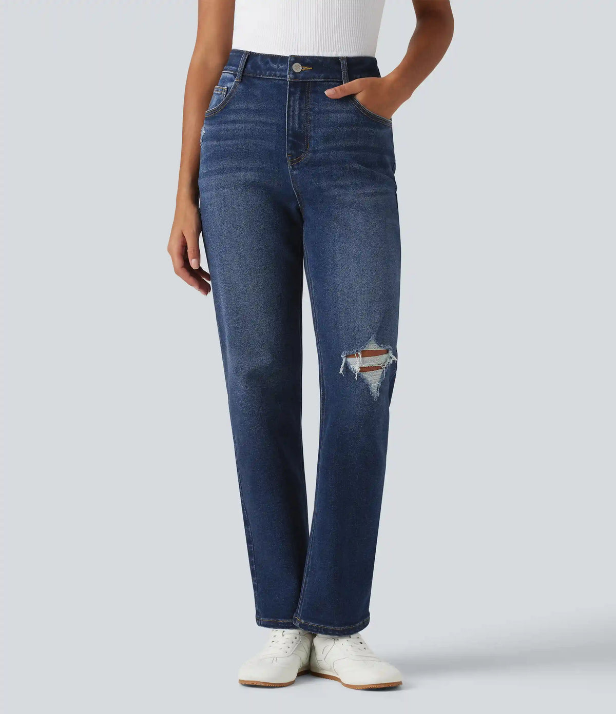 High Waisted Casual Jeans with Pockets