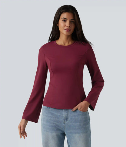 Round Neck Bell Long Sleeve Casual Top