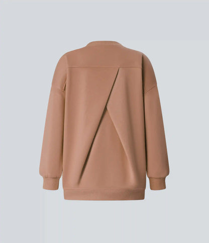 Round Neck Long Sleeve Pocket Oversize Fleece Casual Sweatshirt