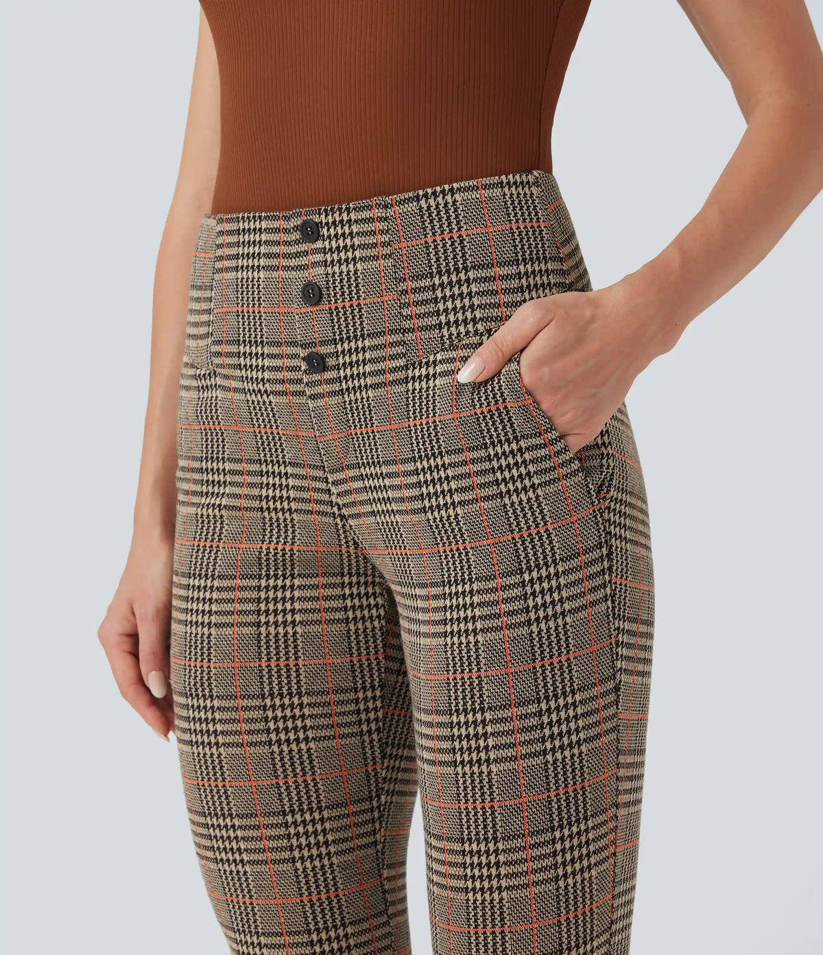 Halara Flex™ High Waisted Houndstooth Plaid Skinny Work Pants with Pockets