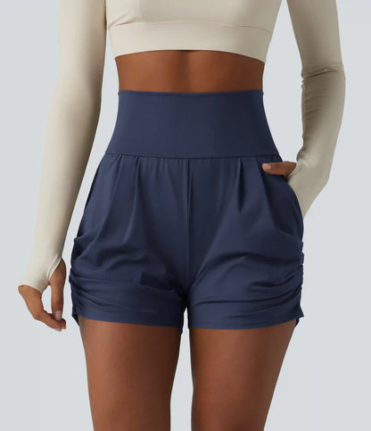 SoftlyZero™ Airy High Waisted Ruched InstantCool Yoga Shorts 3'' with Pockets