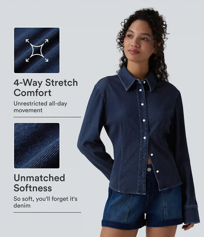 Halara Flex™ Long Sleeve Draped Lyocell Denim Casual Shirt