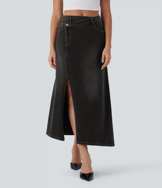 Halara Flex™ Asymmetric Mid Rise Denim Maxi Casual Skirt with Pockets