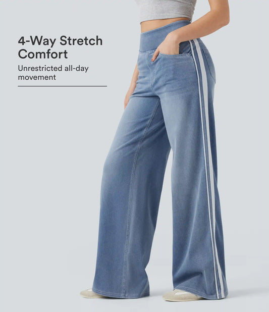 Halara Flex™ High Waisted Stripe Wide Leg Flowy Washed Casual Jeans with Pockets