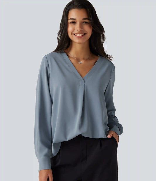 Wrinkle Recovery V Neck Long Sleeve Work Blouse