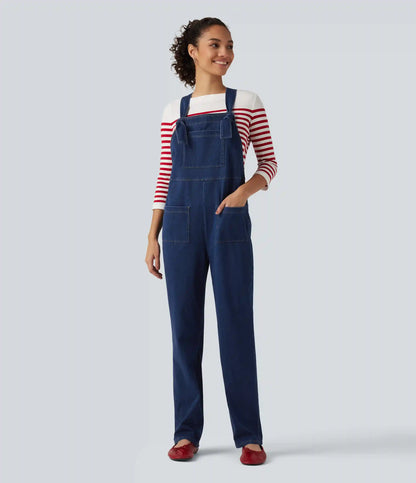 Halara Flex™ Denim Square Neck Sleeveless Tapered Casual Jumpsuit with Pockets