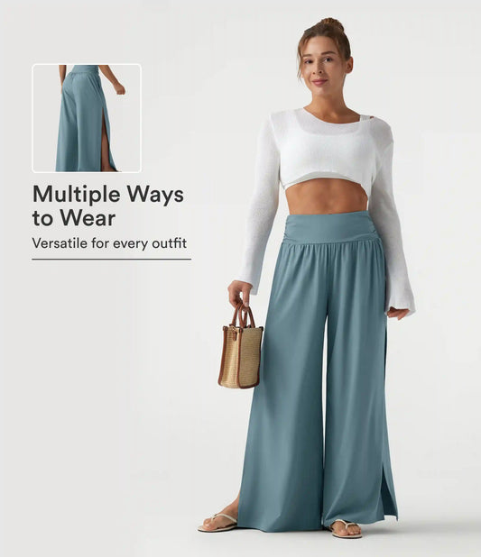 Breezeful™ High Waisted Ruched Split Quick Dry Resort Flowy Pants with Pockets