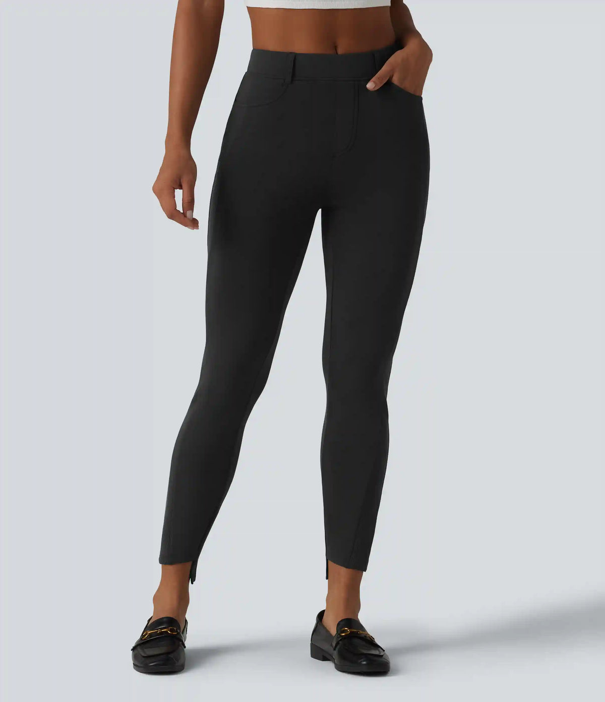 SpacerTek™ Mid Rise Casual Skinny Pants with Pockets