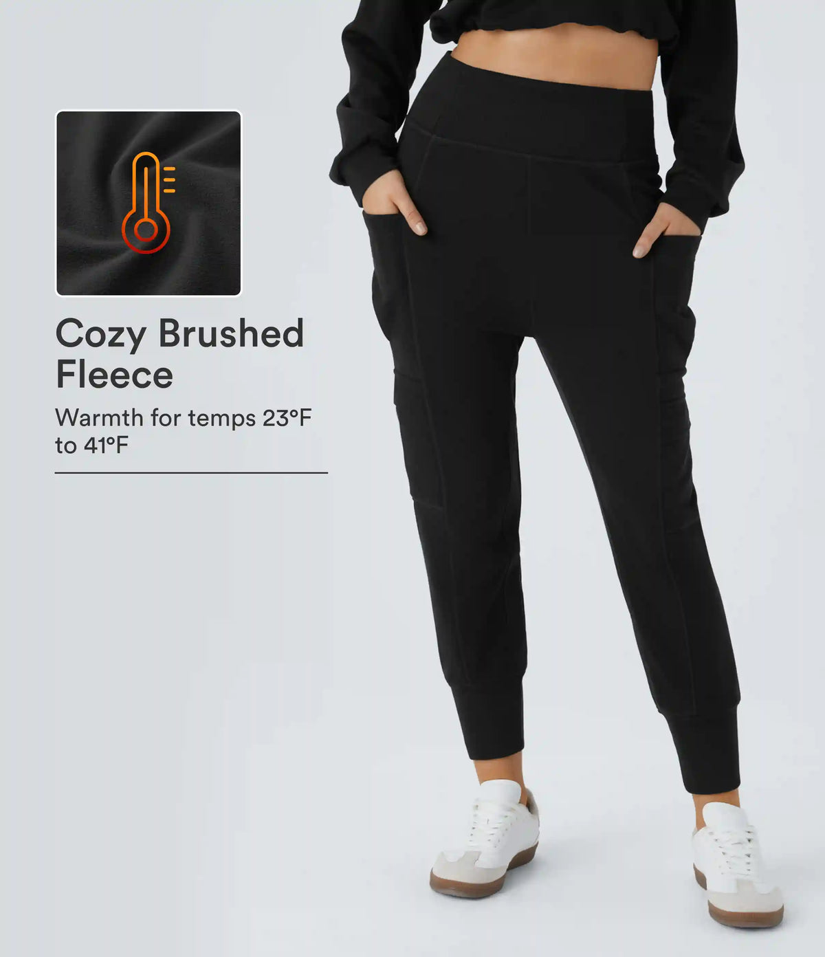 High Waisted Foldover Pocket Harem Fleece Casual Cargo Joggers