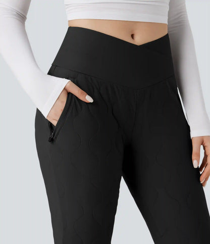 PuffFlex Crossover High Waisted Casual Quilted Joggers with Pockets