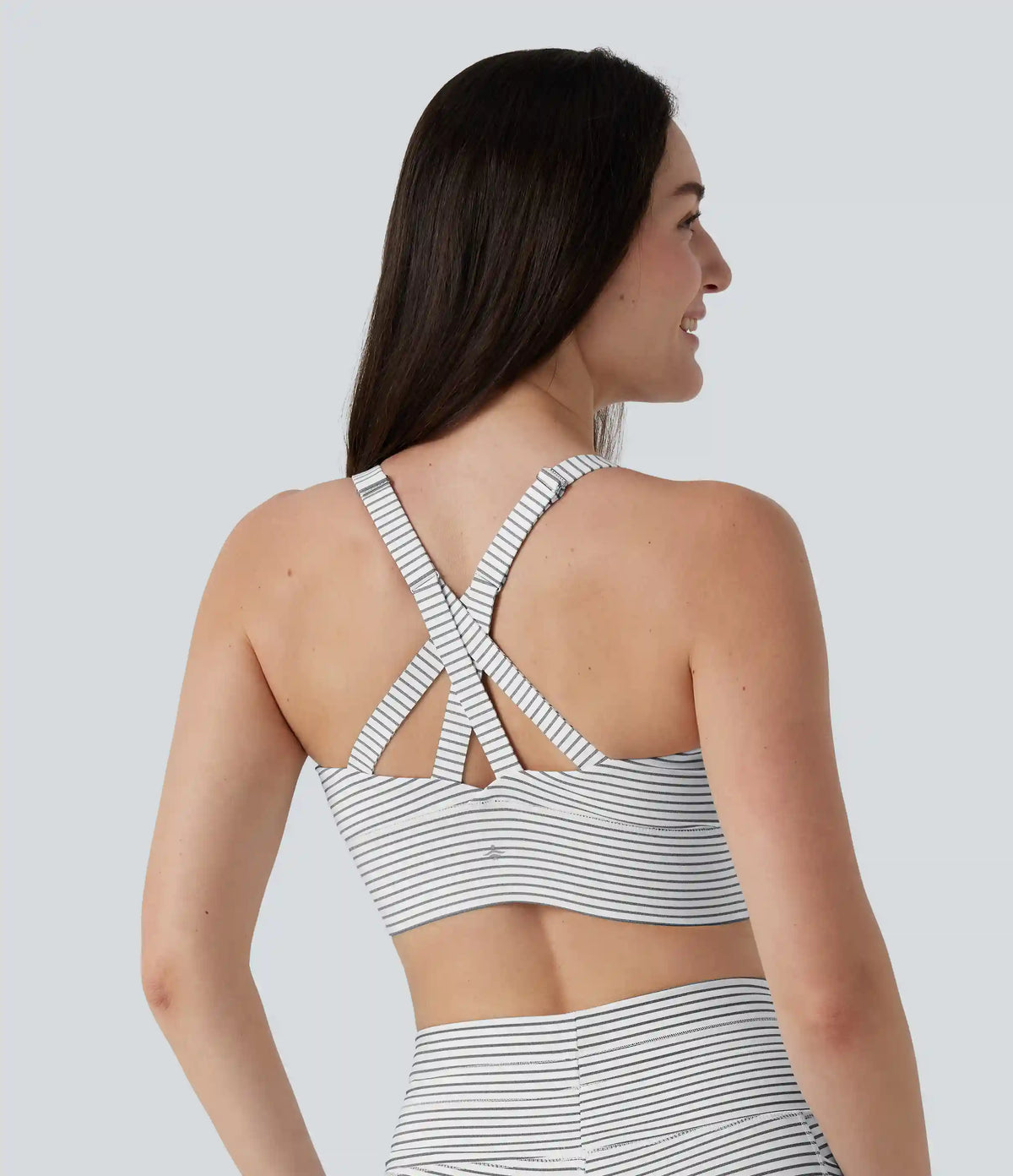 Medium Support Push Up Zipper Adjustable Built-in Bra Buckle Striped Running Sports Bra