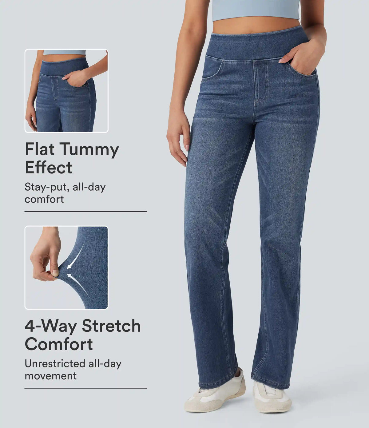 Halara Flex™ High Waisted Tummy Control Washed Casual Bootcut Jeans with Pockets