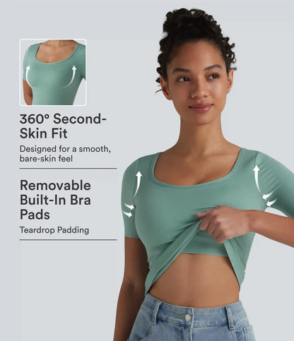 Scoop Neck Short Sleeve Built-in Bra Casual T-Shirt B-E Cups