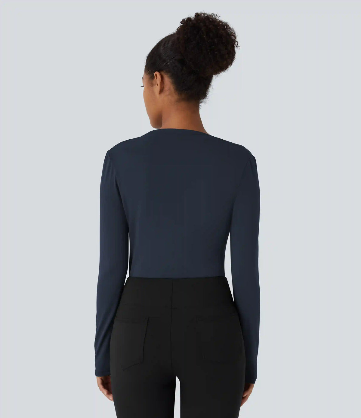 Cowl Neck Ruched Long Sleeve Slim Work Top
