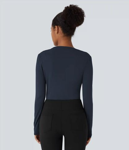Cowl Neck Ruched Long Sleeve Slim Work Top