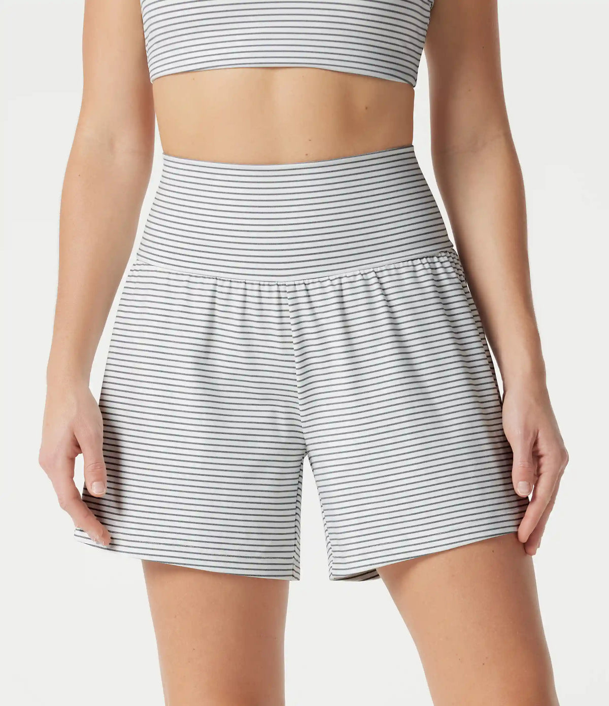Super High Waisted 2-in-1 Stripe Yoga Shorts 5'' with Pockets