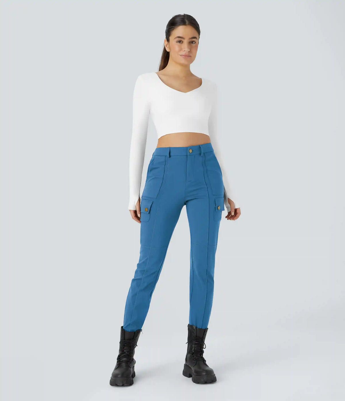 DayStretch High Waisted Zipper Pockets Solid Skinny Cargo Pants
