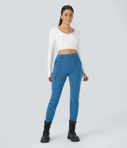 DayStretch High Waisted Zipper Pockets Solid Skinny Cargo Pants