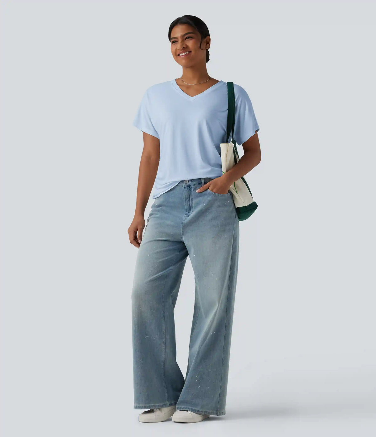 V-neck Short Sleeve Ruched Plain Casual T-Shirt