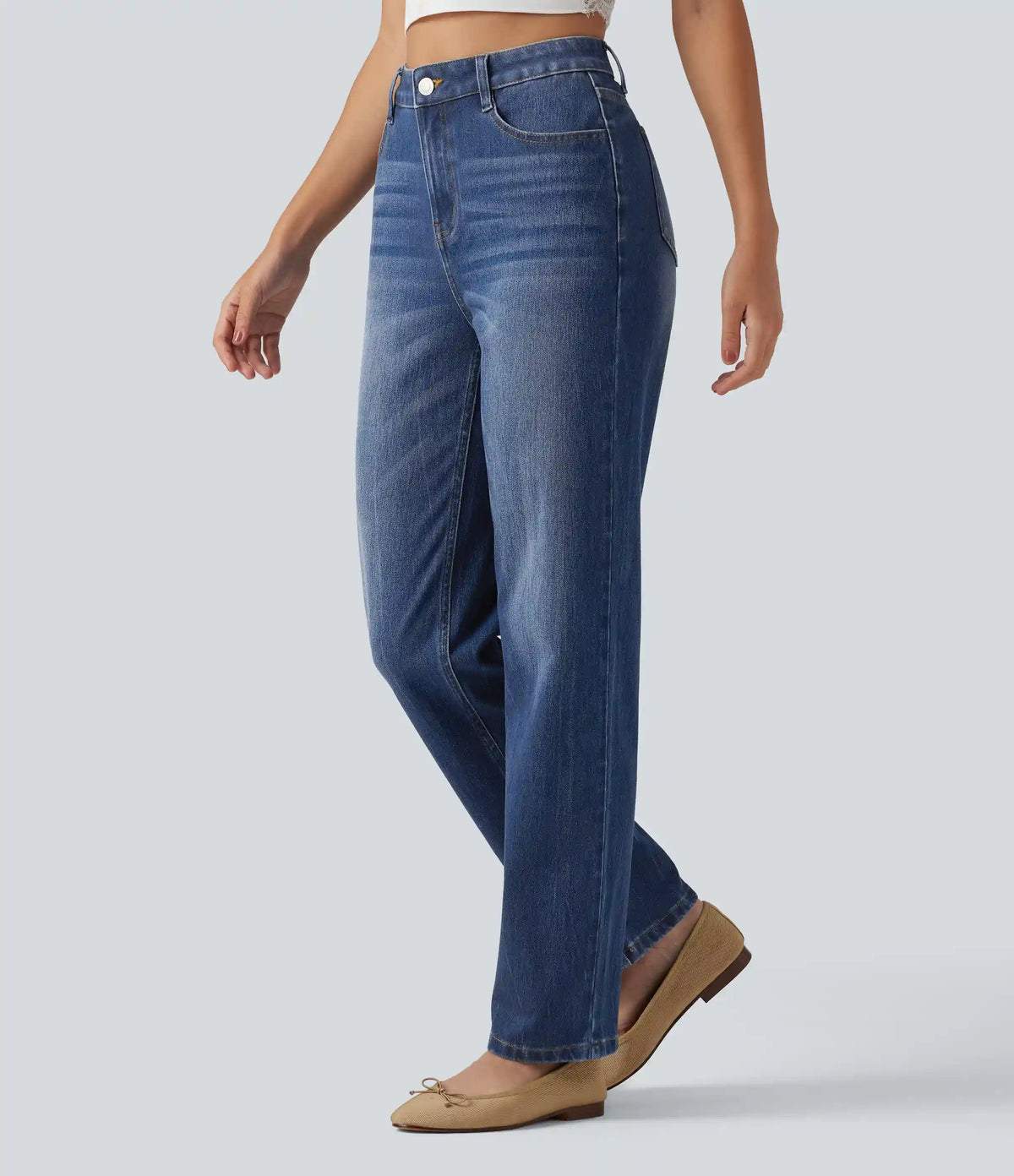 Halara Flex™ High Waisted Straight Leg Casual Cotton Jeans with Pockets