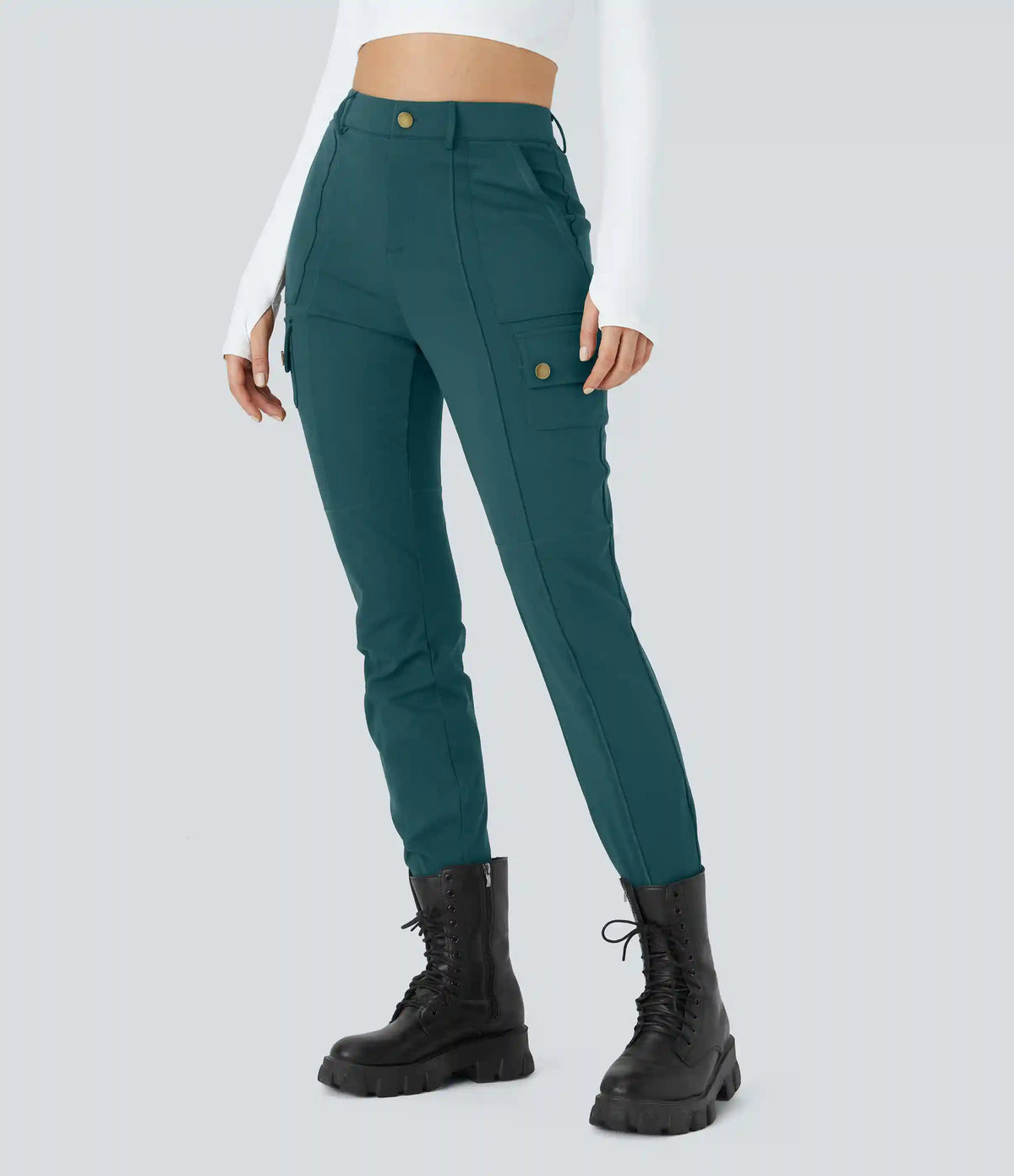 DayStretch High Waisted Zipper Pockets Solid Skinny Cargo Pants