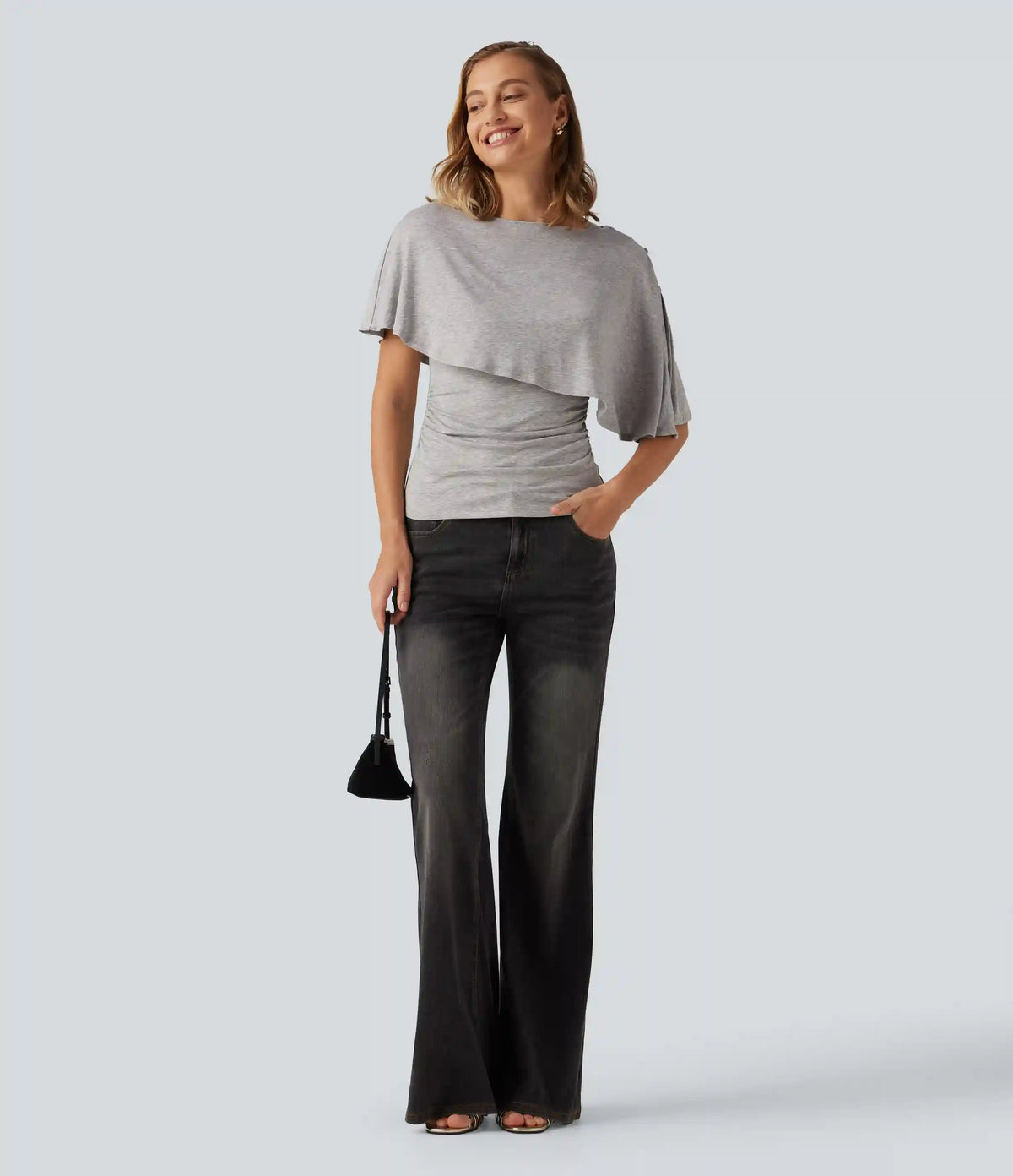 Ribbed Short Sleeve Asymmetric Casual Top