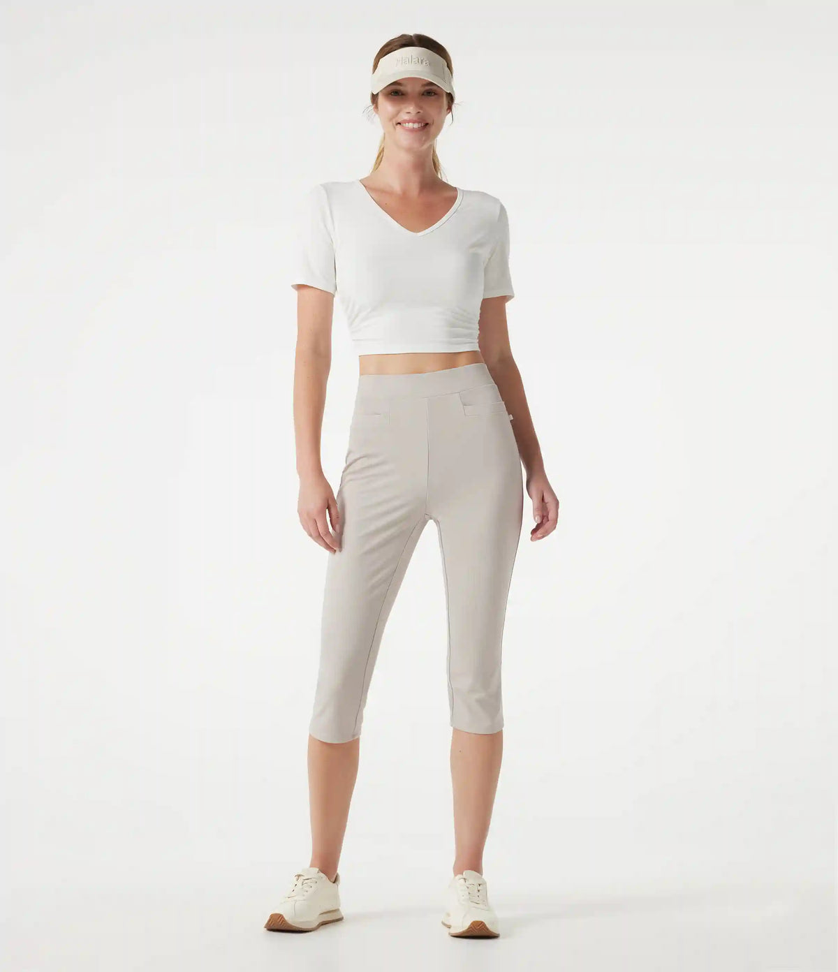 High-waisted Slim Herringbone Golf Capri Pants with Pockets