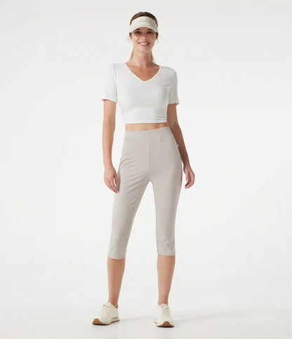 High-waisted Slim Herringbone Golf Capri Pants with Pockets