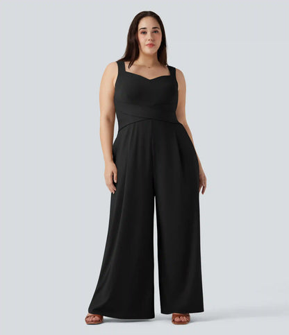 U Back Sleeveless Casual Plus Size Jumpsuit with Pockets
