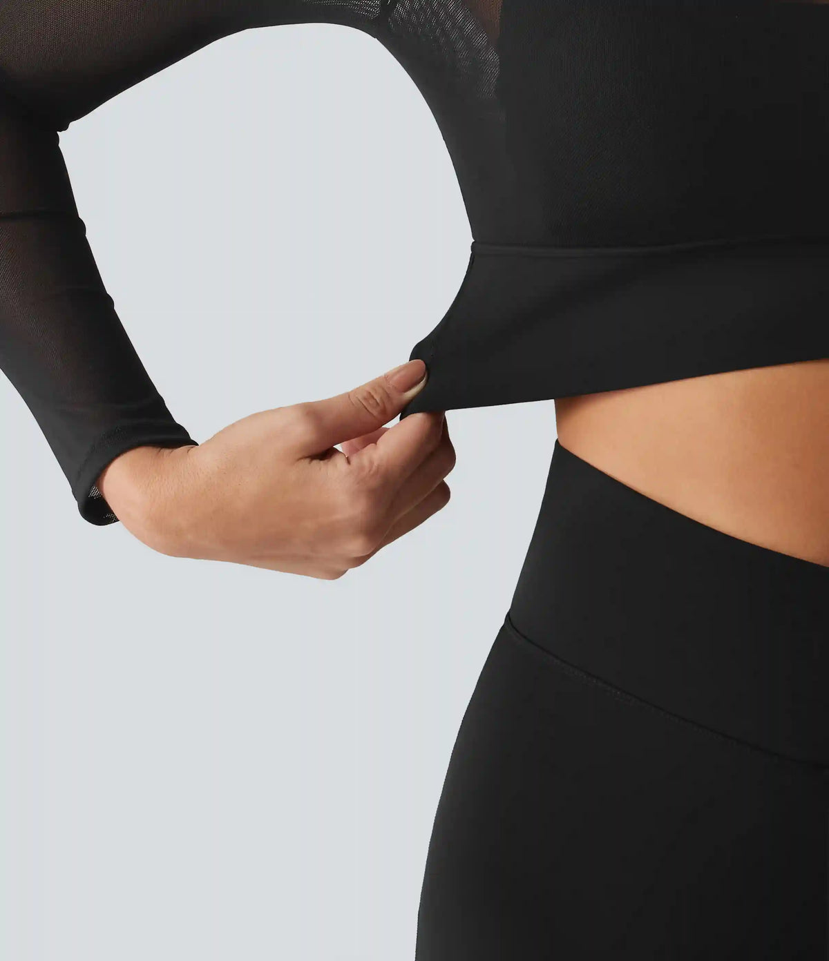 Mock Neck Long Sleeve Non-Removable Pad Mesh Cropped Yoga Sports Top