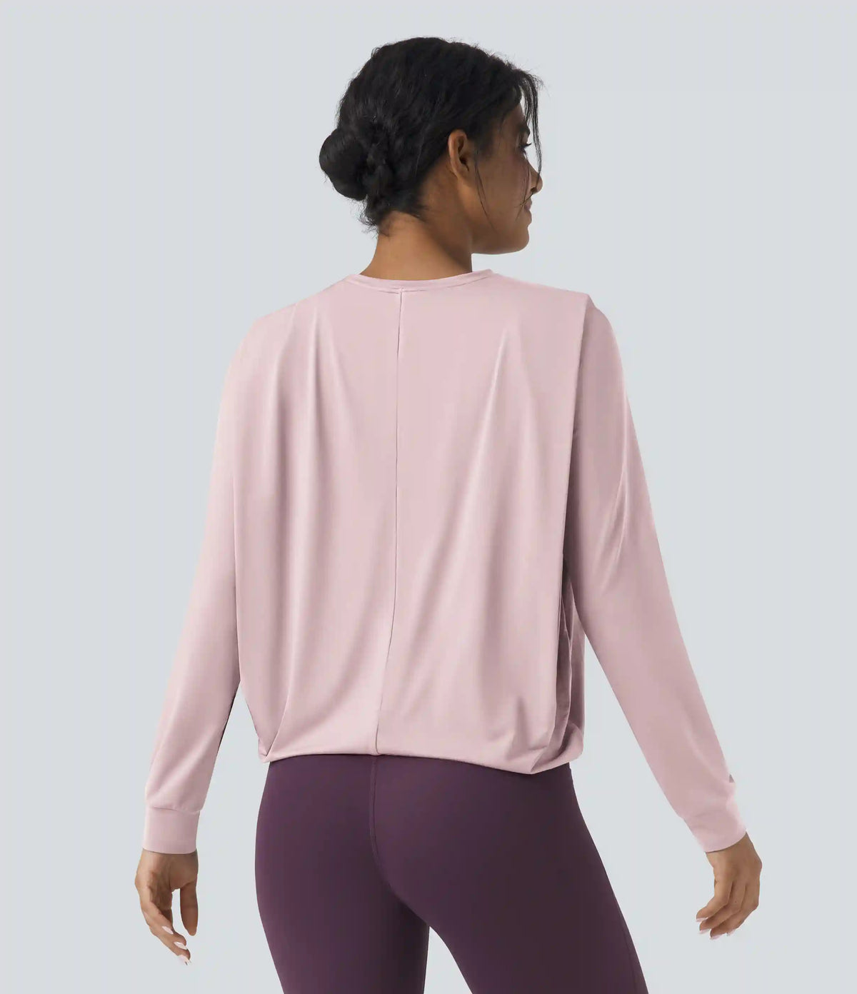Round Neck Long Sleeve Ruched Yoga Sports Top-UPF50+