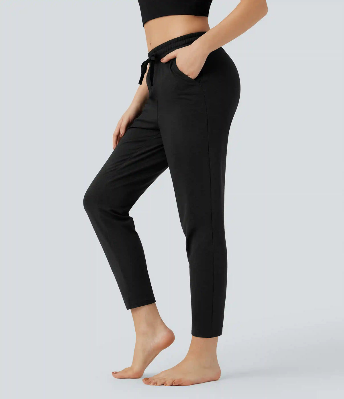 Mid Rise Drawstring Quick Dry Lounge Heathered Pants with Pockets-UPF40+