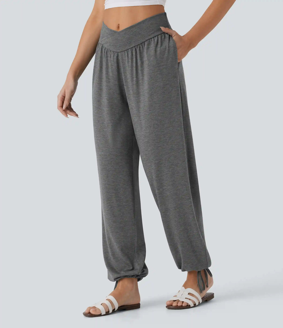 Crossover High Waisted Pocket Drawstring Casual Joggers