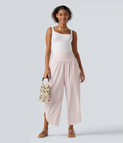 Breezeful™ High Waisted Tummy Control 2-in-1 Split Hem Quick Dry Resort Pants with Pockets