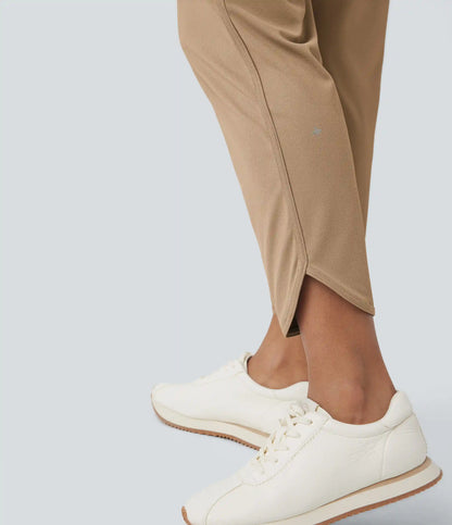Mid Rise Drawstring Curved Hem Quick Dry Golf Tapered Pants with Pockets-UPF40+