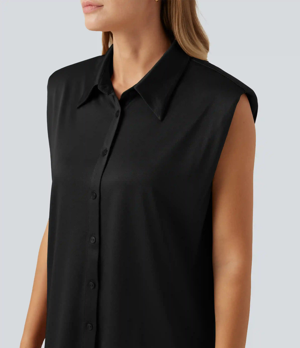 Sleeveless Button Up Boxy Work Shirt