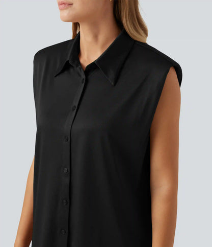 Sleeveless Button Up Boxy Work Shirt