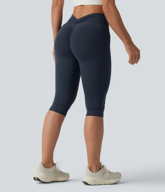 Halara UltraSculpt™ High Waisted Tummy Control Butt Lifting Ruched Pedal Pushers Shaping Yoga Leggings with Pockets