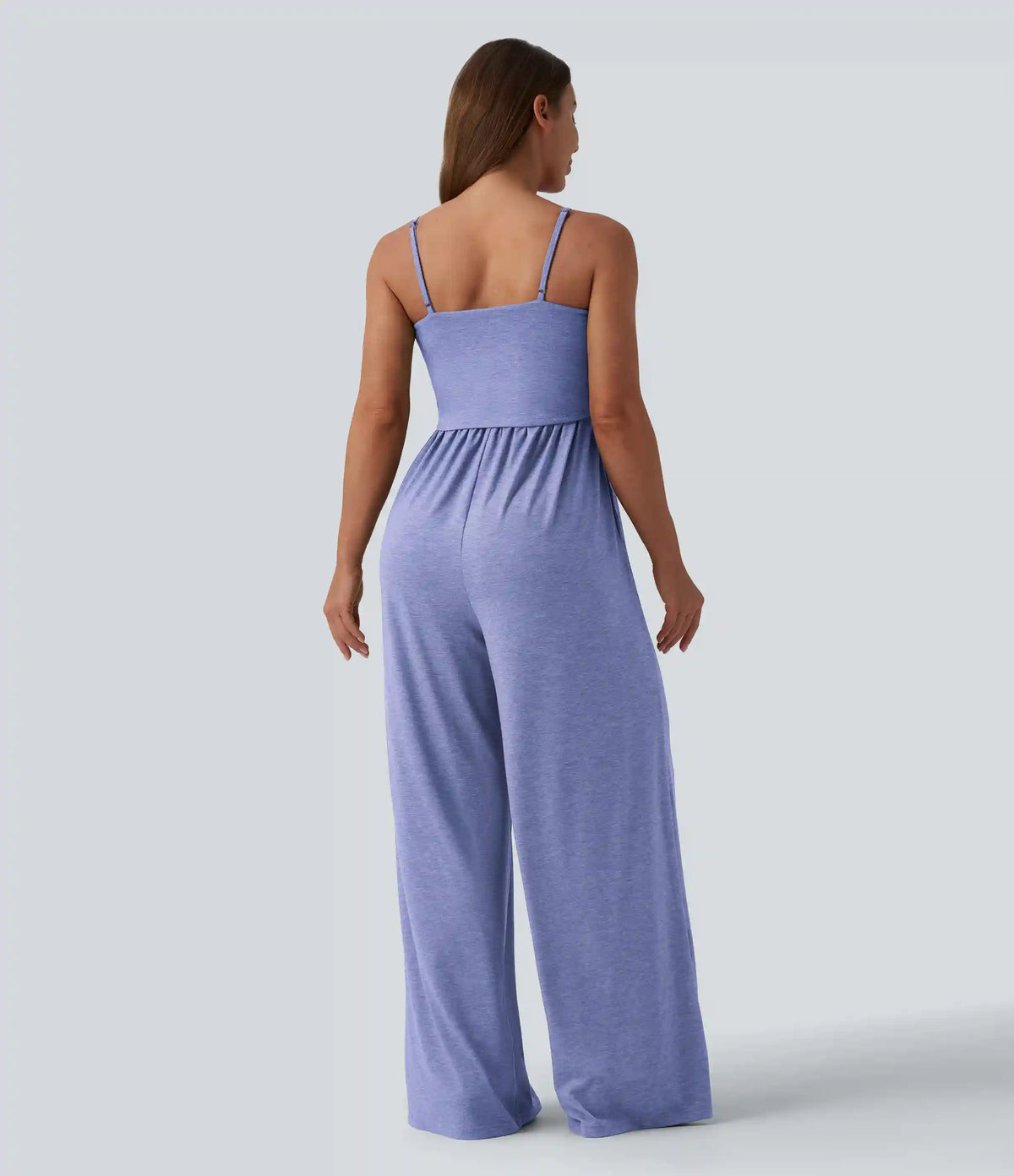 Adjustable Straps Ruched Wide Leg Heathered Casual Jumpsuit with Pockets-Easy Peezy