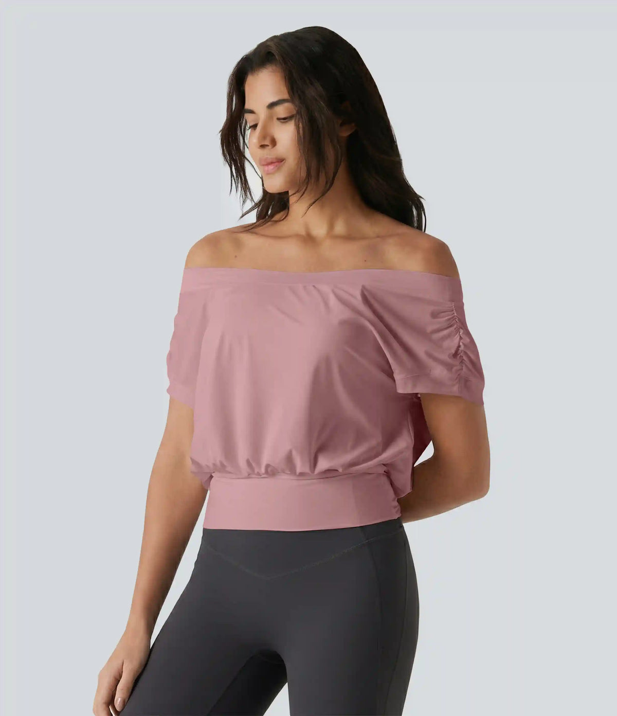 Off Shoulder Short Sleeve Oversize InstantCool Quick Dry Yoga Sports Top