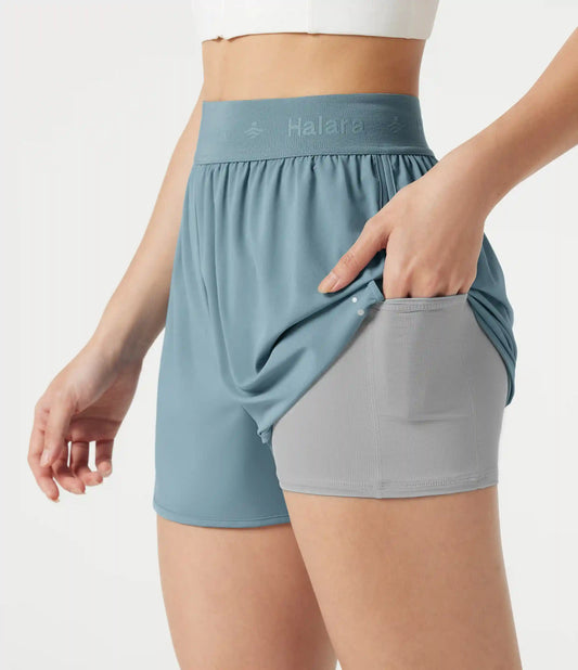 Breezeful™ High Waisted Contrast Mesh 2-in-1 Quick Dry Workout Shorts 3'' with Pockets