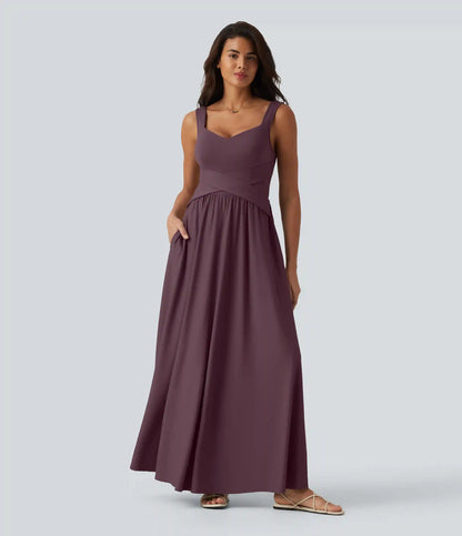 Built-in Bra Flowy Maxi Casual Dress with Pockets DD-F