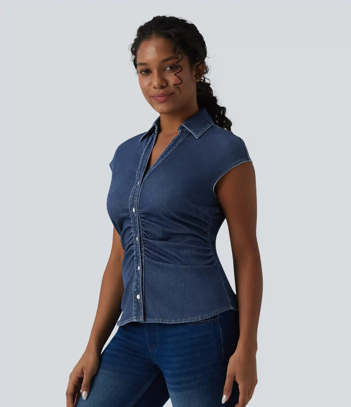 Halara Flex™ V Neck Sleeveless Denim Casual Shirt